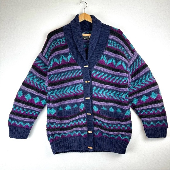 Lost Horizons Sweaters - Lost Horizons Wool Button Down Cardigan Sweater Fair Isle Handmade Nepal